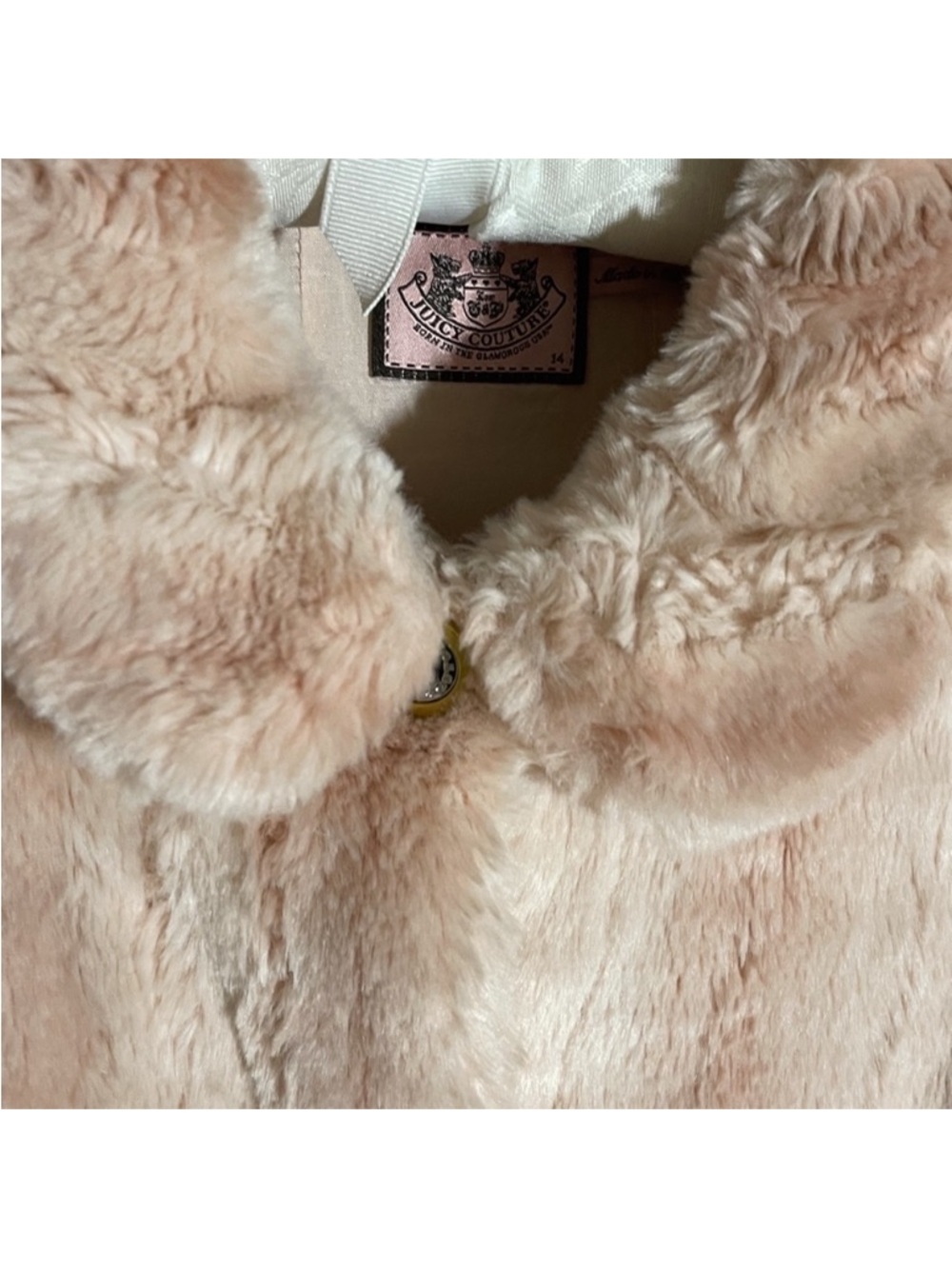Juicy Couture Faux Fur Pink Ruffle Jacket Junior 14 XL vintage y2k EUC $208 rrp - Picture 3 of 4